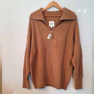 NWT Aerie CozyUp Waffle Quarter Zip Sweater Size M Cappuccino
